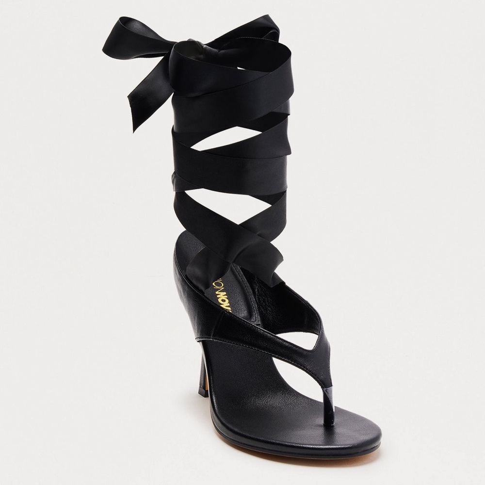 felia ribbon wrap heels | Black Lace-Up Leather Heeled Sandal